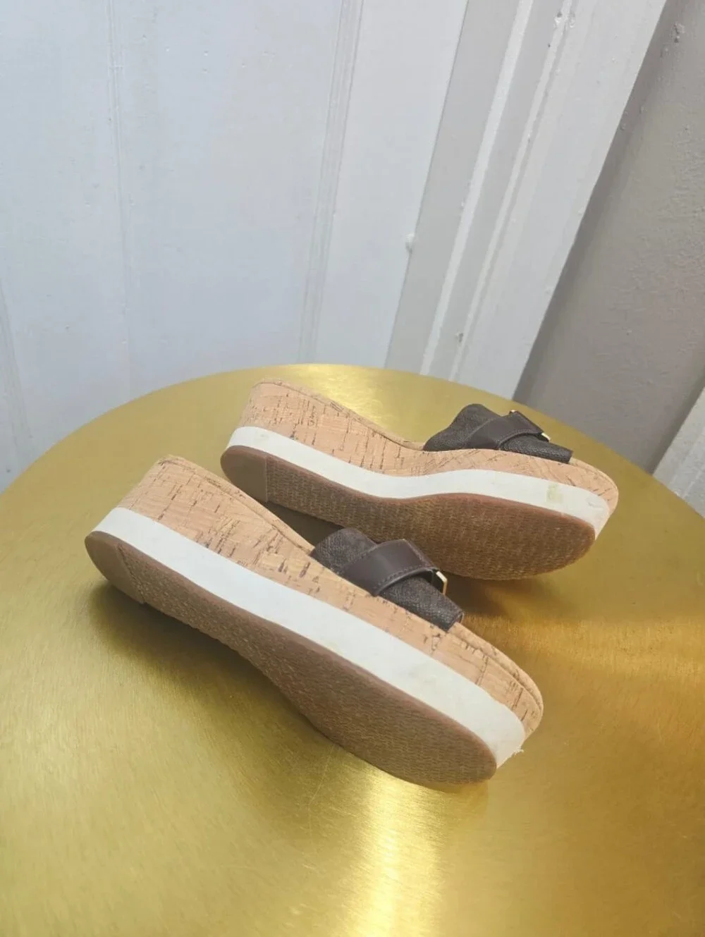 Michael Kors Womens MK Warren Platform Cork Slide Sandals Brown Gold Size 8M